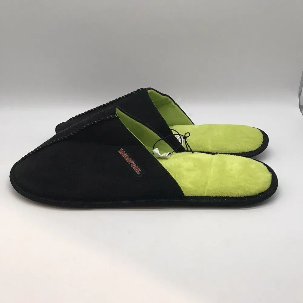 Mossy Oak Memory Foam Slippers Men's 13 Cozy Black & Neon Green Slip On Slides